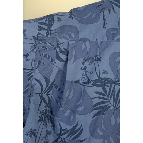 Roundtree & Yorke Mens Hawaiian Shirt Sz Large Blue Cotton Hula Girl Tropical - Picture 7 of 9